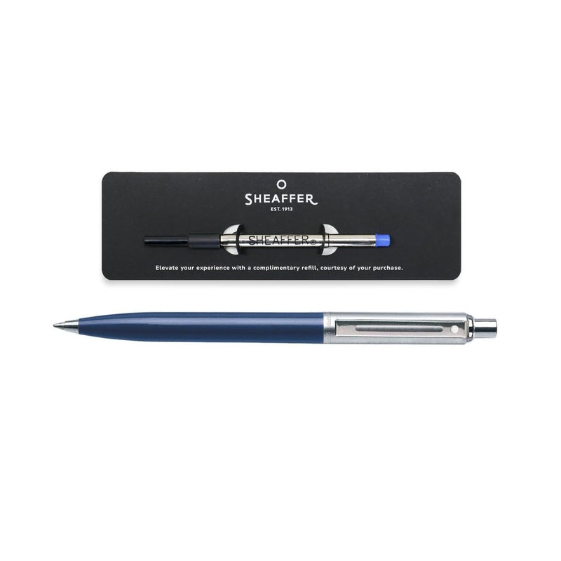 SHEAFFER قلم سنتينل E321 ببرميل أزرق وغطاء كروم مصقول وحواف كروم - مجموعة أقلام حبر جاف - Image 2