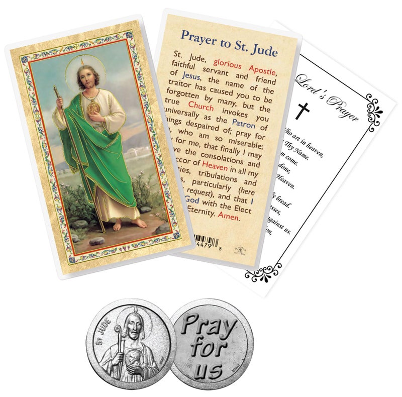 Trendzeen Laminated Saint Jude Prayer Card - Pocket Token, The Lord's Prayer - St Jude Thaddeus Token, Holy Card for Devotion - Patron Saint of Lost Causes Theme Set - 3 Items - Image 1