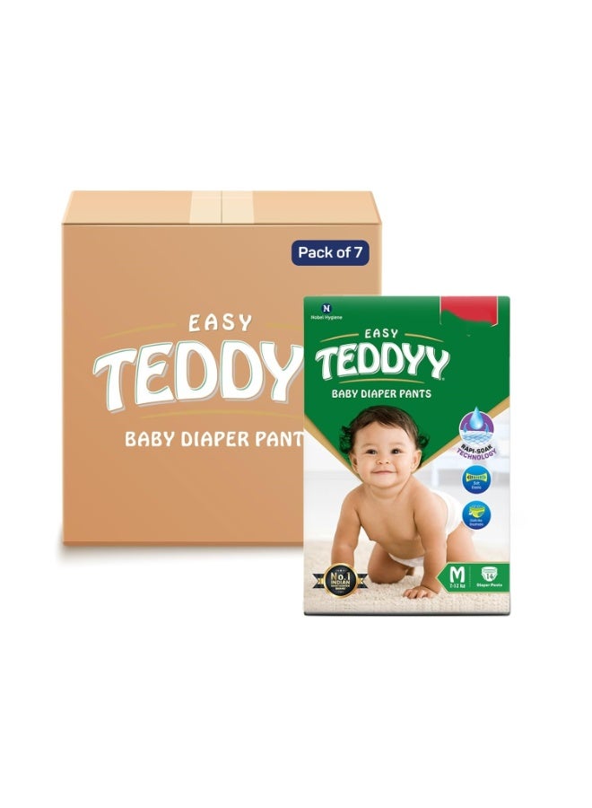 TEDDYY Easy Baby M Size Diaper Pant Style | 14 Count (Medium) | 7–12 kg (Pack of 7) | Long Protection Hours | Anti-Bacterial | Airy Breathable Fit | Rapid Soaker Channels with Wetness Indicator