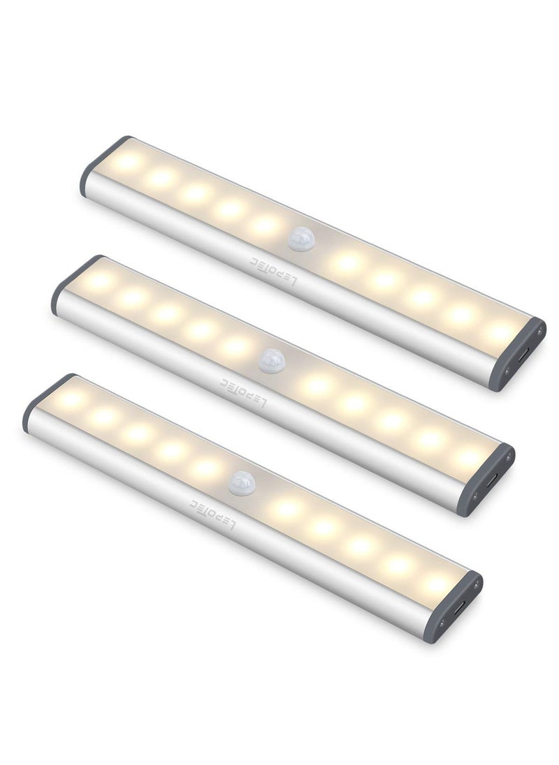 LEPOTEC LED Kitchen Cabinet Lights  Under  Counter Light Motion Sensor Magnetic 3Pack  Warm White 