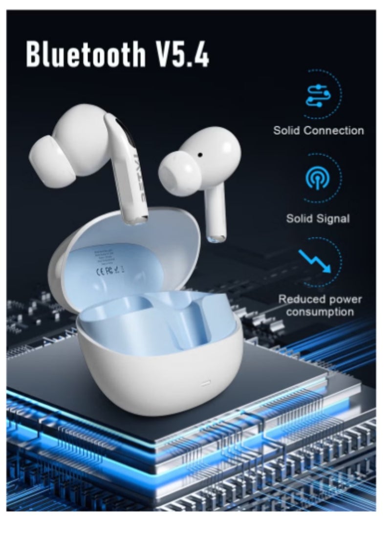True Wireless Earbuds - Fully In-Ear Bluetooth5.4 Headphones, IPX5 Waterproof TWS With Dual Mic For Sport, Light-Weight Earphones Playtime 40+Hours with Charging Case For Android iOS/iPhone - White - Image 2