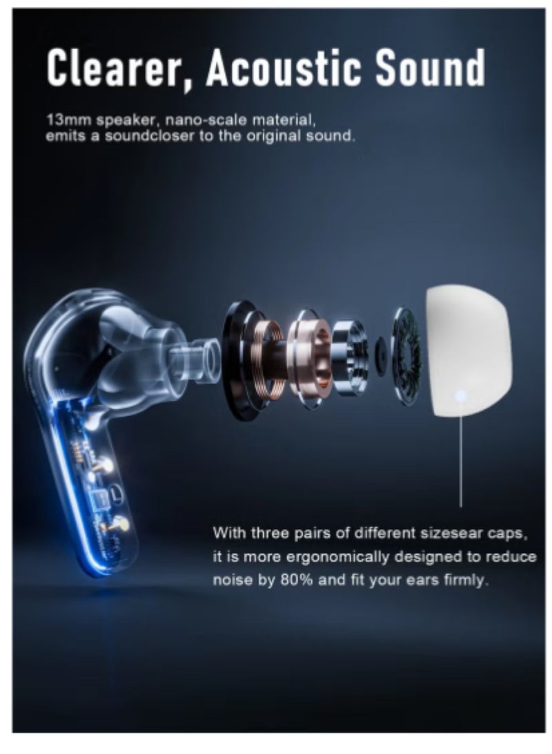 True Wireless Earbuds - Fully In-Ear Bluetooth5.4 Headphones, IPX5 Waterproof TWS With Dual Mic For Sport, Light-Weight Earphones Playtime 40+Hours with Charging Case For Android iOS/iPhone - White - Image 3