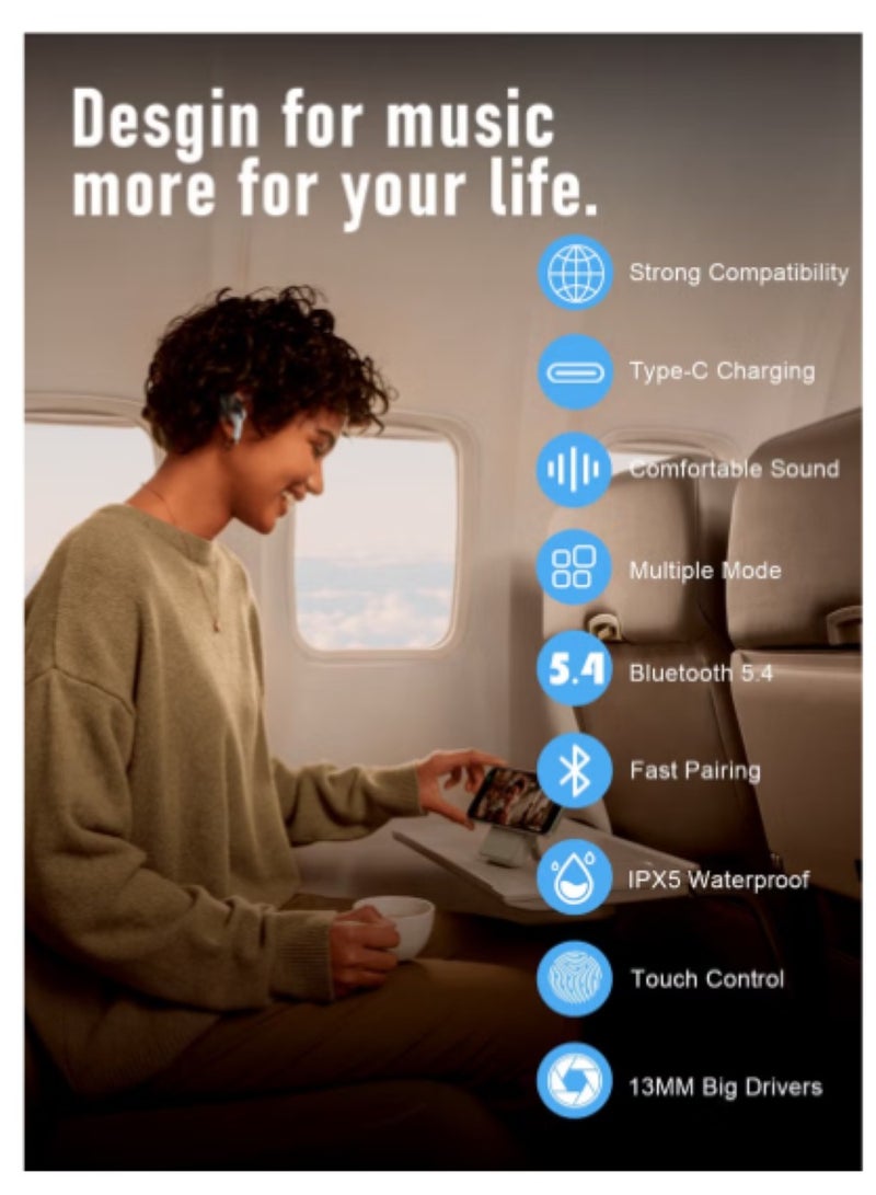 True Wireless Earbuds - Fully In-Ear Bluetooth5.4 Headphones, IPX5 Waterproof TWS With Dual Mic For Sport, Light-Weight Earphones Playtime 40+Hours with Charging Case For Android iOS/iPhone - White - Image 4