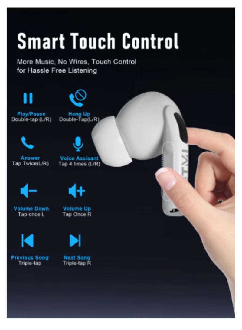 True Wireless Earbuds - Fully In-Ear Bluetooth5.4 Headphones, IPX5 Waterproof TWS With Dual Mic For Sport, Light-Weight Earphones Playtime 40+Hours with Charging Case For Android iOS/iPhone - White - Image 5