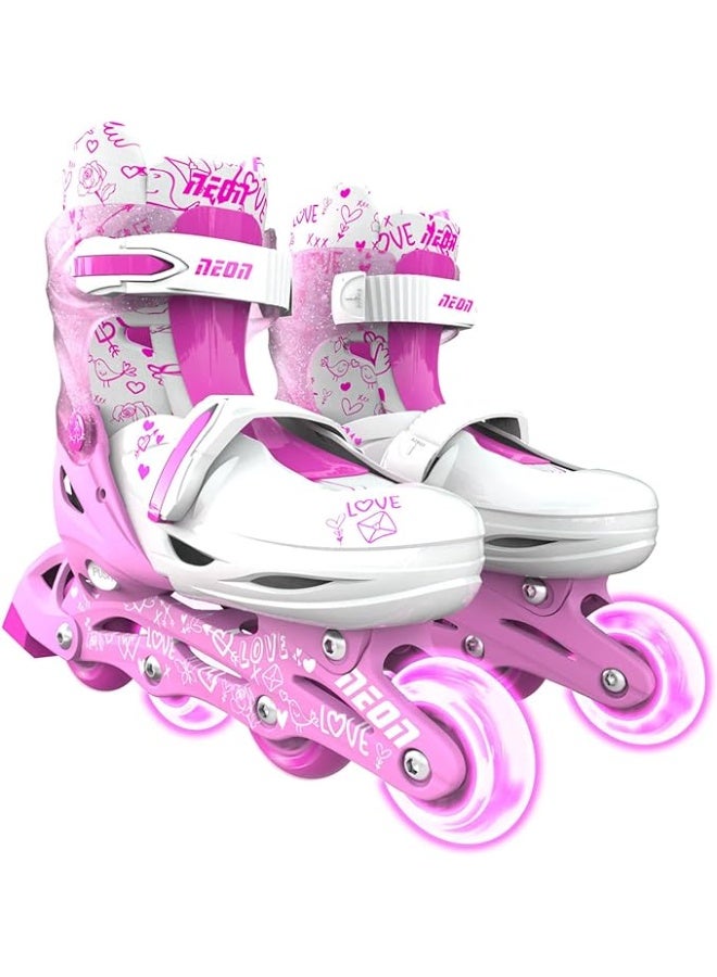Neon Combo Quad and Inline Skates 2-in-1 Pink | Adjustable Kids Skates | Converts from Learner to Inline Mode | LED WHEELS |No Tools Needed | Sizes US 12-2 | NT09P4 - Image 1