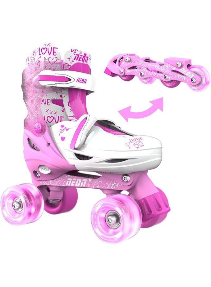 Neon Combo Quad and Inline Skates 2-in-1 Pink | Adjustable Kids Skates | Converts from Learner to Inline Mode | LED WHEELS |No Tools Needed | Sizes US 12-2 | NT09P4 - Image 2