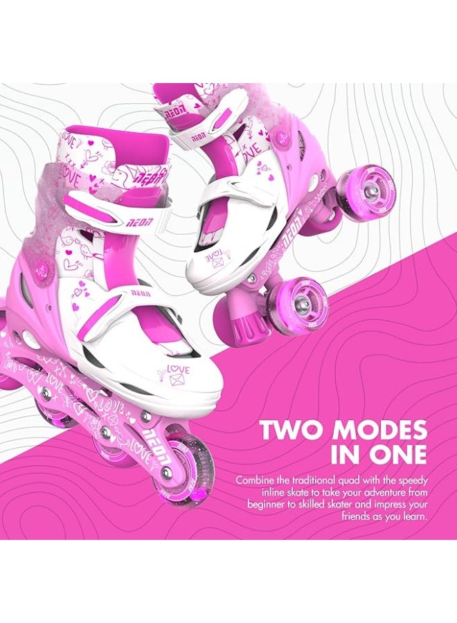 Neon Combo Quad and Inline Skates 2-in-1 Pink | Adjustable Kids Skates | Converts from Learner to Inline Mode | LED WHEELS |No Tools Needed | Sizes US 12-2 | NT09P4 - Image 3