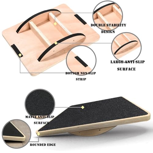 VANKUTL Balance Board Wooden Wobble Board for Adults AntiSlip Board for Physical Therapy Core Strength Ideal Balance Board for Standing Desk with Ankle Support - Image 3