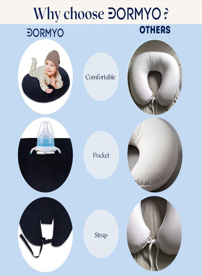 Dormyo Breast Feeding Pillow for New Born Baby - Nursing Pillow for Breastfeeding - Multifunction Pillow with Water Resistant Velvet Cover Filled with 1Kg Microfibre Black (22" x 21.5") - Image 3
