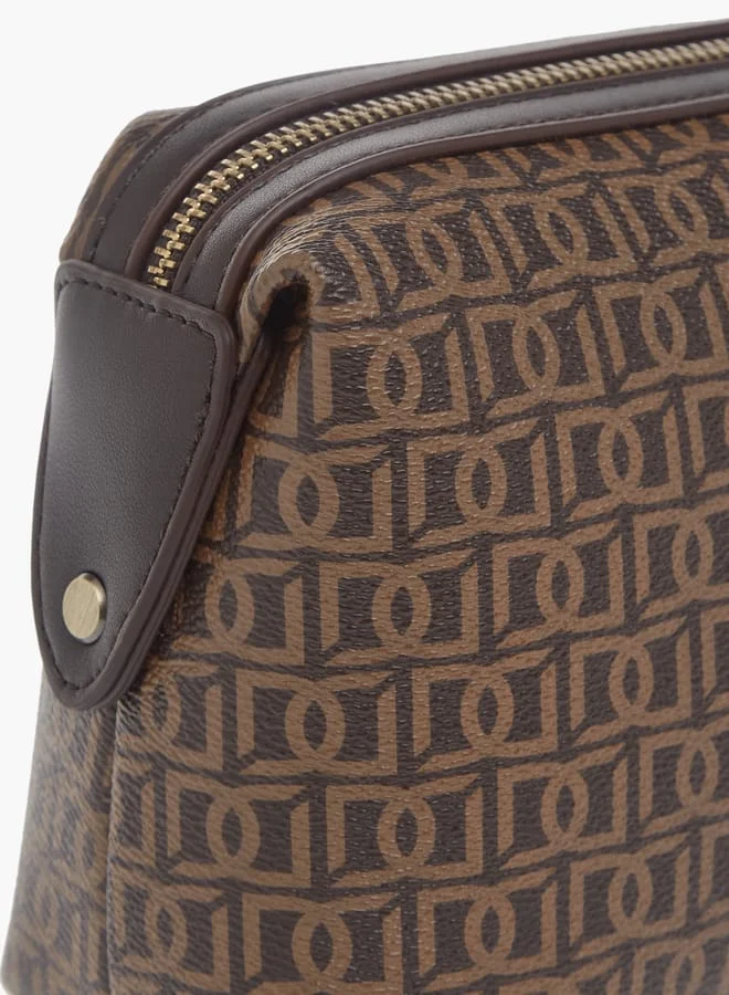 DUCHINI Mens Monogram Print Pouch With Zip Closure And Side Release Buckle Detail