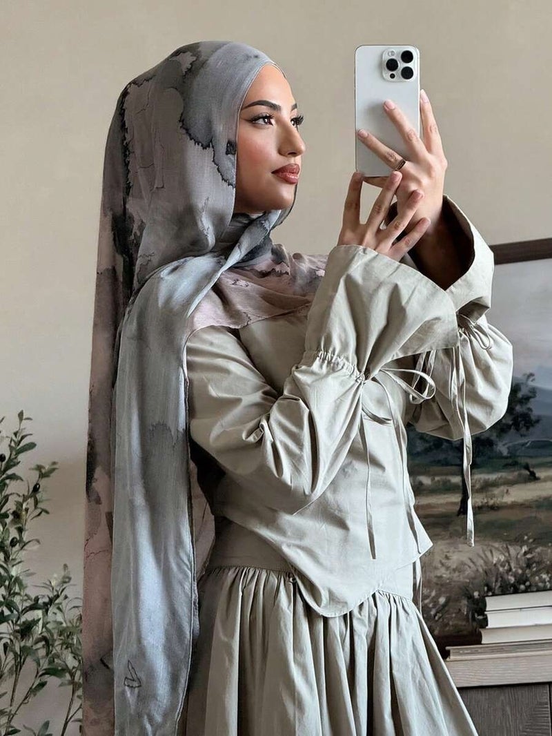 1pc Women's Bohemian Style Watercolor Lightning Floral Print Viscose Hijab Scarf, Casual Soft Windproof Shawl