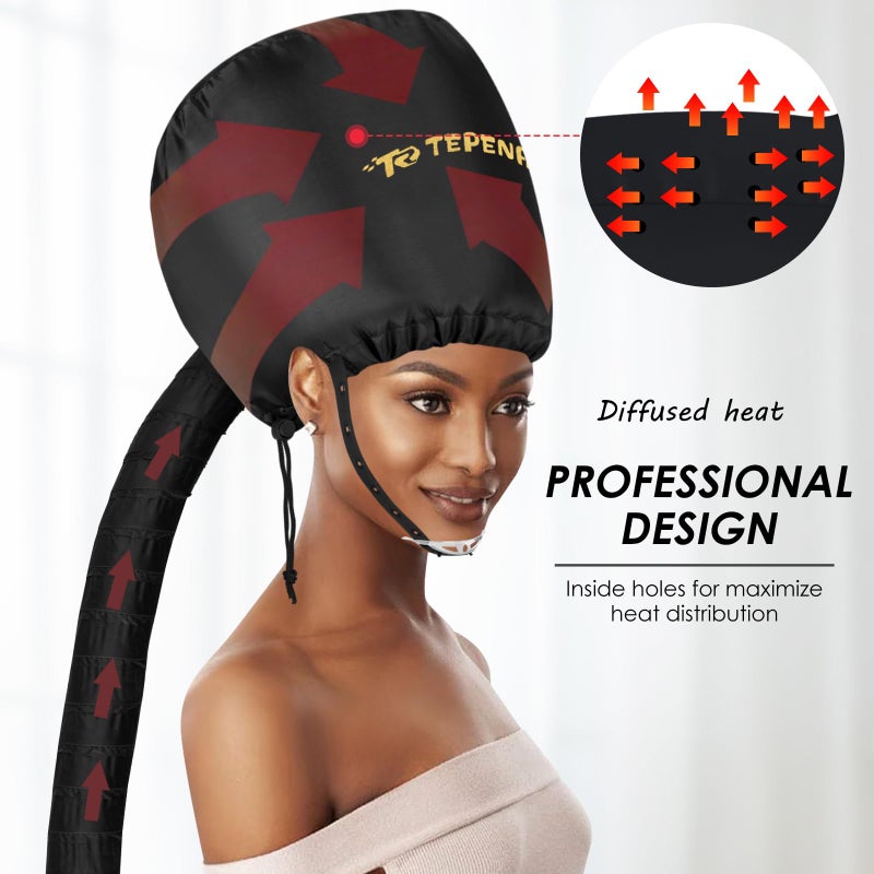 TEPENAR Bonnet Hair Dryer Attachment, Large - Black, Upgraded Soft Adjustable for Hand Held Hair Dryer, Fast Drying, Ideal for Natural Curly Textured Hair Care and Speeds Up Drying Time at Home - Image 4
