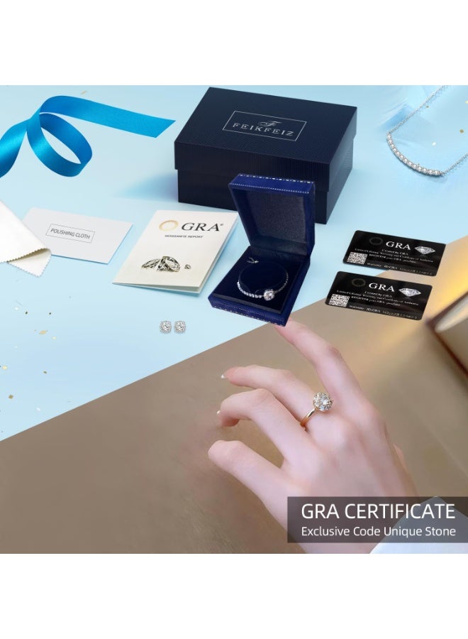 خاتم مويسانيت نسائي، مطلي بالفضة عيار 925 والذهب الأبيض عيار 18 قيراطًا، مرصع بحجر مويسانيت مصنّع مخبريًا، خاتم فضي مفتوح قابل للتعديل، خاتم خطوبة، هدية مجوهرات. - Image 5