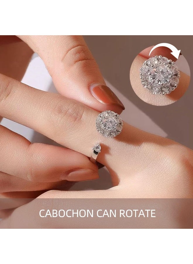 خاتم مويسانيت نسائي، مطلي بالفضة عيار 925 والذهب الأبيض عيار 18 قيراطًا، مرصع بحجر مويسانيت مصنّع مخبريًا، خاتم فضي مفتوح قابل للتعديل، خاتم خطوبة، هدية مجوهرات. - Image 4