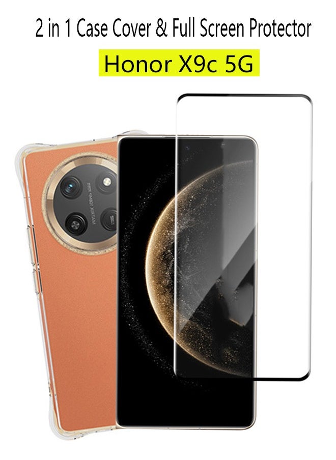 Generic 2 in 1 Honor X9c 5G Phone Case Cover & Screen Protector - Shockproof Clear Slim TPU Protective Phone Cover & Full Coverage Delicate Touch Tempered Glass Screen Protector for Honor X9c 5G Clear  - Image 1