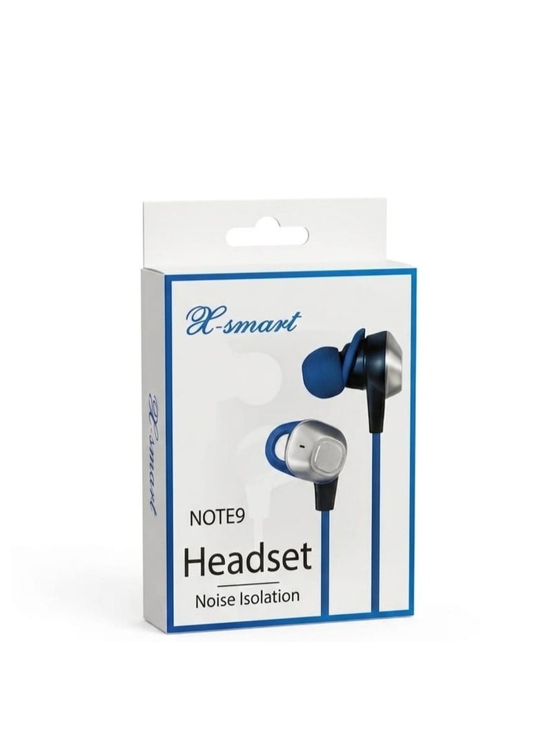 X SMART X-smart NOTE9 Unisex In-ear Wired Earphones with 3.5mm Jack and Ergonomic Winged Tips, Blue - Image 2