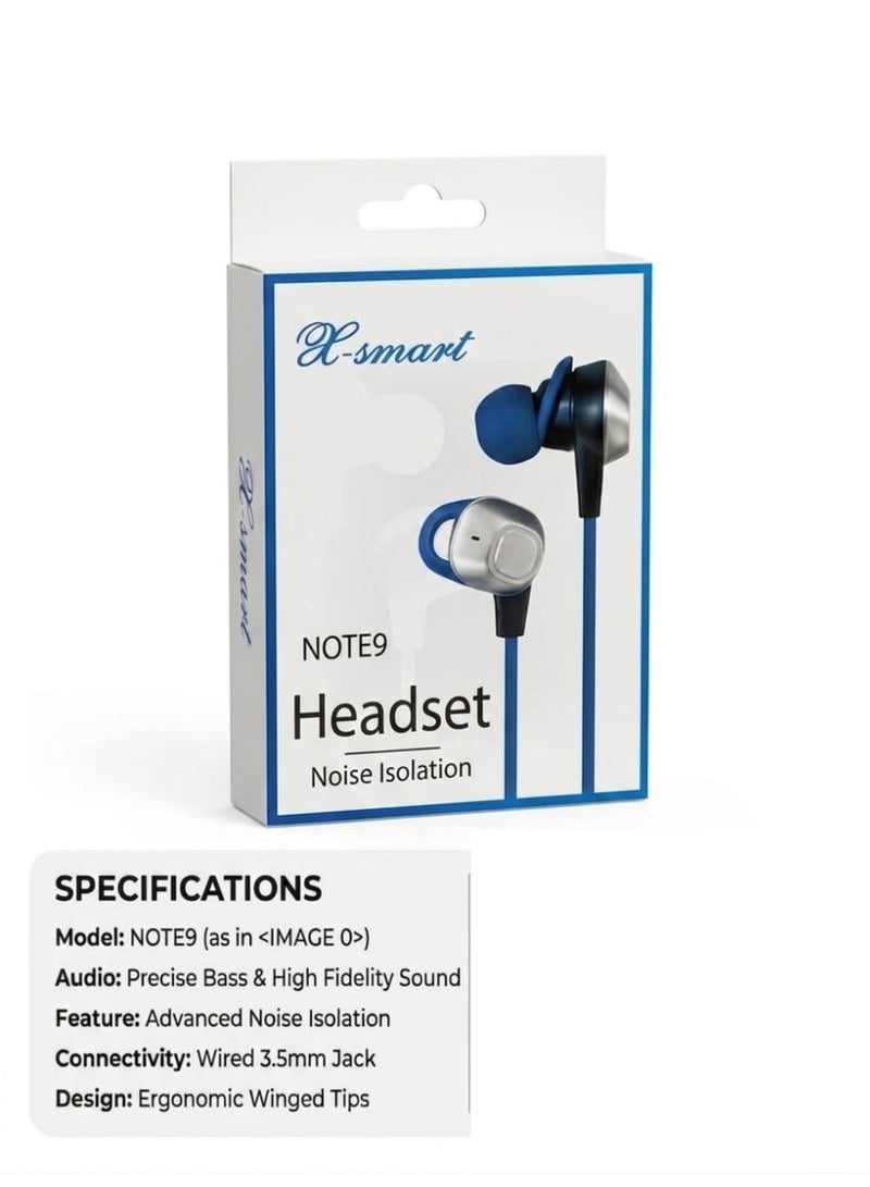 X SMART X-smart NOTE9 Unisex In-ear Wired Earphones with 3.5mm Jack and Ergonomic Winged Tips, Blue - Image 3