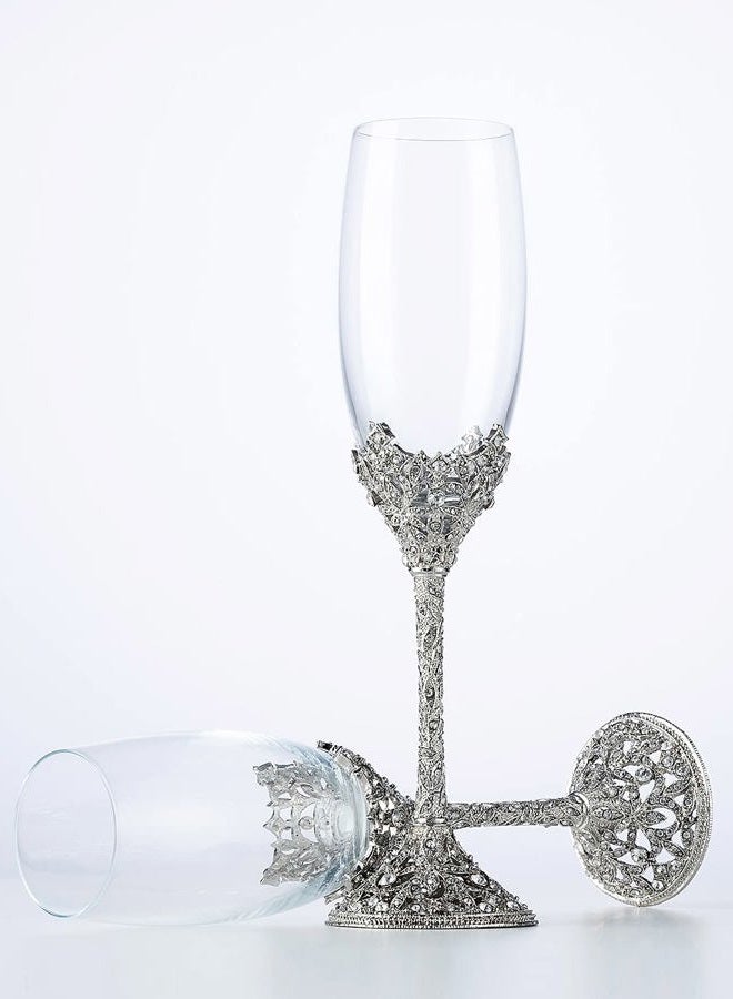Jozen Gift Champagne Flutes - Crystal Glass Metal Base With Crystal Stones, Set of 2 Toasting Flute Pair, Wedding Anniversary Party Birthday Banquets and Gifts for Bride and Groom7oz - Image 3