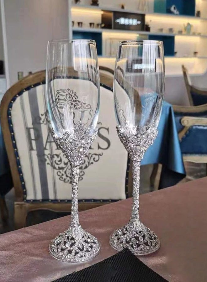 Jozen Gift Champagne Flutes - Crystal Glass Metal Base With Crystal Stones, Set of 2 Toasting Flute Pair, Wedding Anniversary Party Birthday Banquets and Gifts for Bride and Groom7oz - Image 5