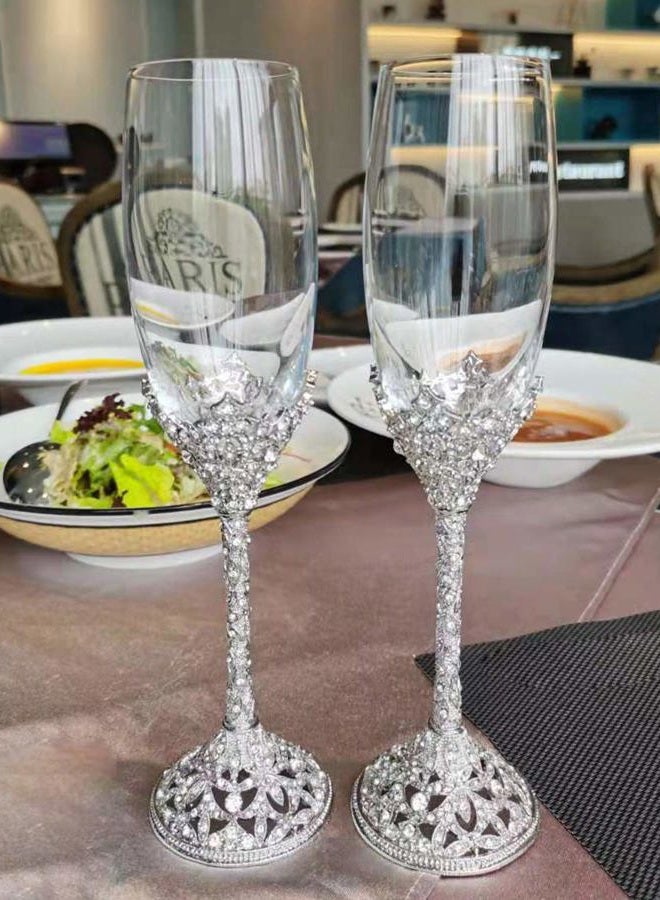 Jozen Gift Champagne Flutes - Crystal Glass Metal Base With Crystal Stones, Set of 2 Toasting Flute Pair, Wedding Anniversary Party Birthday Banquets and Gifts for Bride and Groom7oz - Image 4