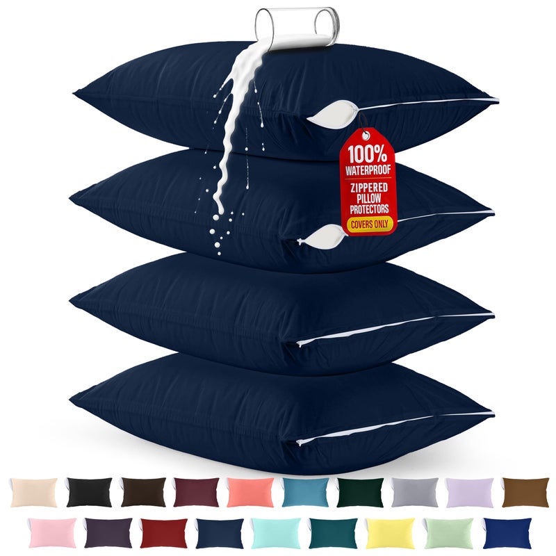 Utopia Bedding Premium 100 Waterproof Pillow Protectors with Zipper King Size Set of 4 Bed Bug and Dust Mite Proof Zippered Pillow Covers Pillow Encasement Cases Navy - Image 2