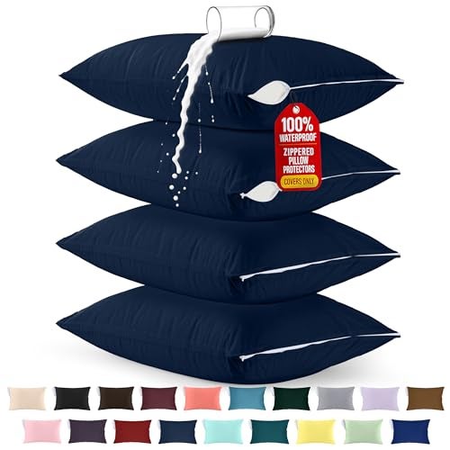 Utopia Bedding Premium 100 Waterproof Pillow Protectors with Zipper King Size Set of 4 Bed Bug and Dust Mite Proof Zippered Pillow Covers Pillow Encasement Cases Navy - Image 1
