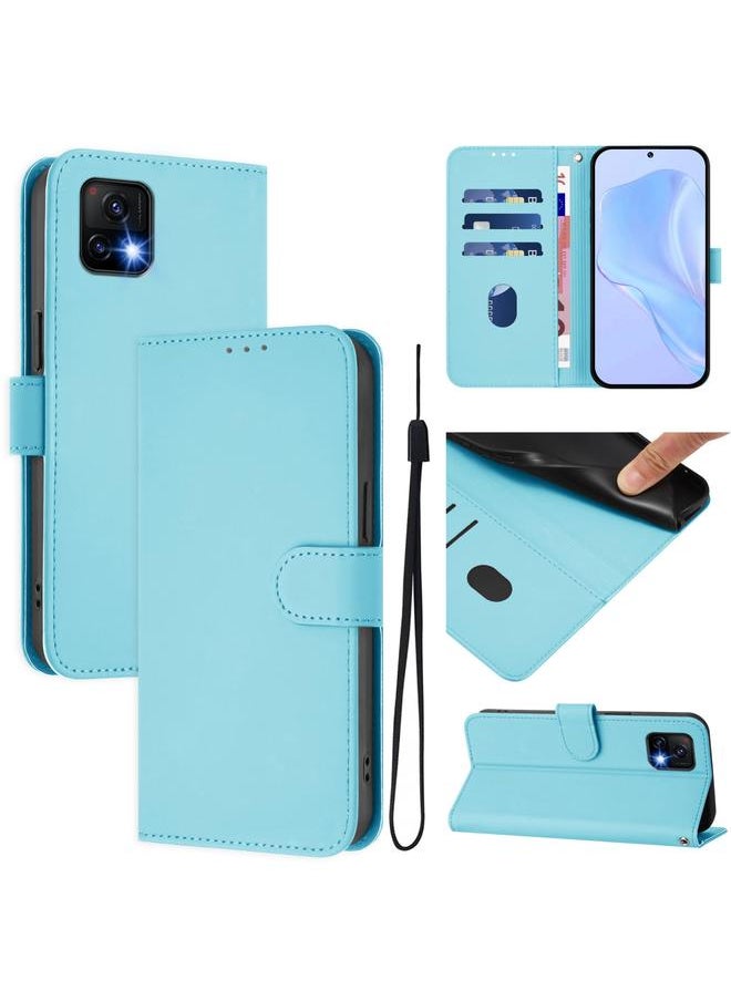 erorex - For vivo Y52S 5G / iQOO U3 / Y31S 5G Skin Feel Solid Color Leather Phone Case with Lanyard(Sky Blue) - Image 1