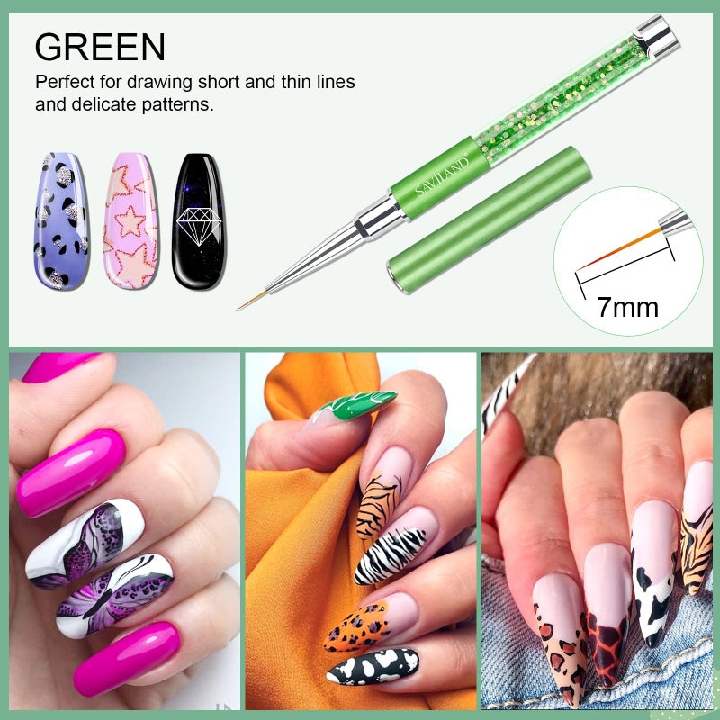 Saviland 6pcs Nail Art Liner Brushes Set: Nail Gel Polish Painting Nail Art Design Brush Pen Set with Crushed Diamond Rhinestones Handle for Pulling Lines, Sizes 7/9/11/13/17/23 mm, Christmas Gifts - Image 2