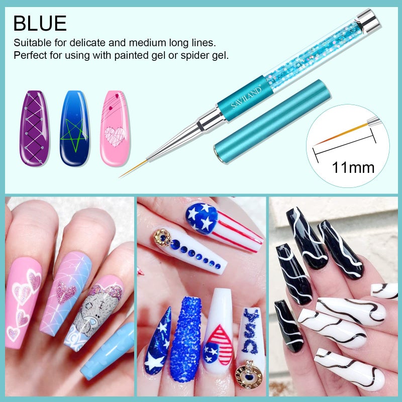 Saviland 6pcs Nail Art Liner Brushes Set: Nail Gel Polish Painting Nail Art Design Brush Pen Set with Crushed Diamond Rhinestones Handle for Pulling Lines, Sizes 7/9/11/13/17/23 mm, Christmas Gifts - Image 4