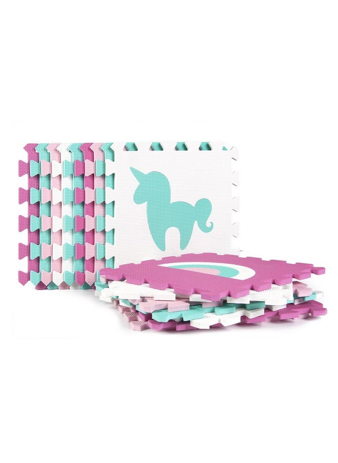 Tadpoles Tadpoles Rainbows and Unicorns Foam Playmats for Kids, 16 Interlocking Foam Tiles, Waterproof, Durable, & Long-Lasting | Total Floor Coverage 50” x 50” | for Ages 3 & Up | Pink, Blue, Purple, & White  - Image 2