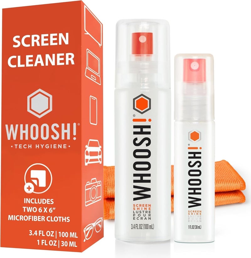 ! Screen Shine Duo XL - Screen Cleaner Spray and Wipe for Eyeglasses, Phone & Laptop - Removes Fingerprints - Includes 3.4 oz + 1 oz Leak-Free Bottles & 2 Microfiber Cloths for Home & Travel