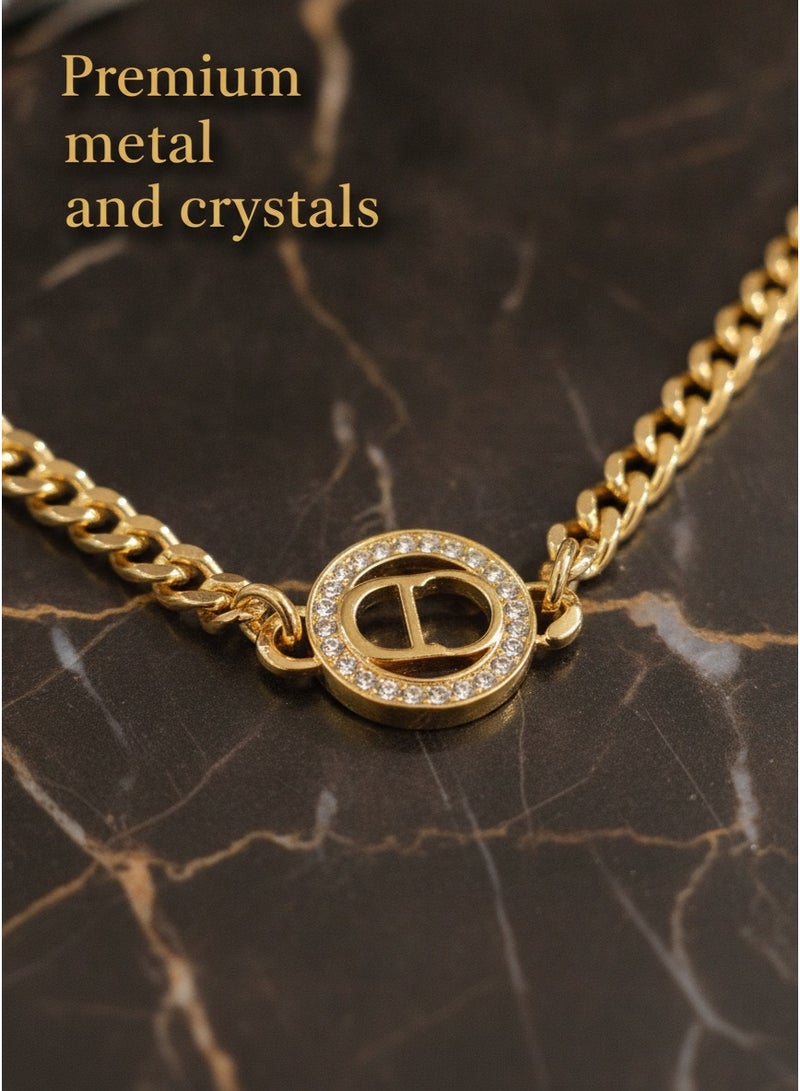 Round classic DD letter jewelry three piece set, double-layer stacked necklace jewelry set, gift box necklace bracelet earring jewelry set - Image 3