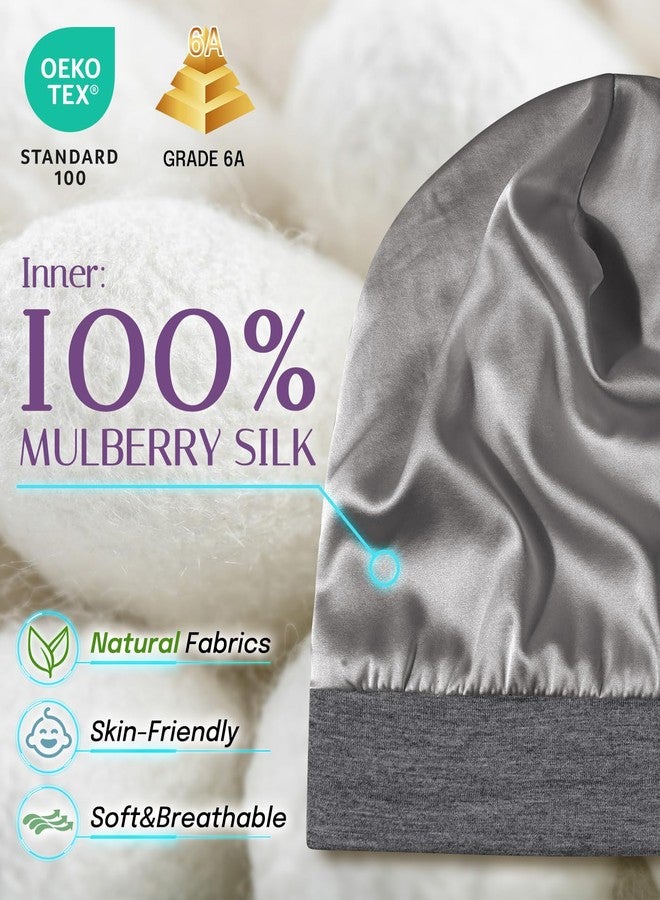 OLESILK Silk Baby Bonnet for 0-6 Months - 100% Mulberry Silk Toddler Hair Bonnet, Adjustable Night Cap for Sleeping Grey - Image 2