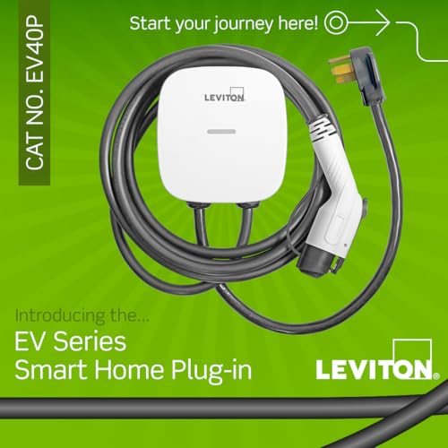 Leviton شاحن كهربائي ذكي للمركبات الكهربائية (EV) من ليفيتون EV40P مستوى 2 مع واي فاي 9.6 كيلو واط، كابل بطول 25 قدم، قابس NEMA 14-50P، 40 أمبير - Image 2