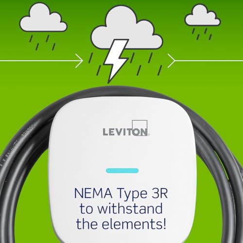 Leviton شاحن كهربائي ذكي للمركبات الكهربائية (EV) من ليفيتون EV40P مستوى 2 مع واي فاي 9.6 كيلو واط، كابل بطول 25 قدم، قابس NEMA 14-50P، 40 أمبير - Image 5