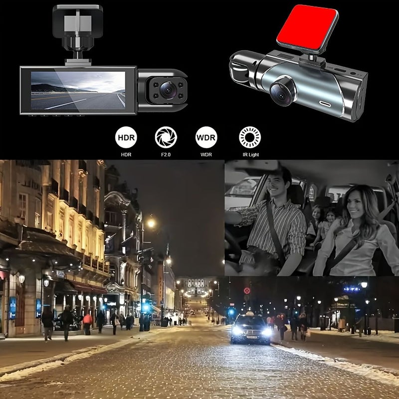 Black Car Dashcam Dual Camera 1080P Front Display Infrared Night Vision Loop Recording - Image 3