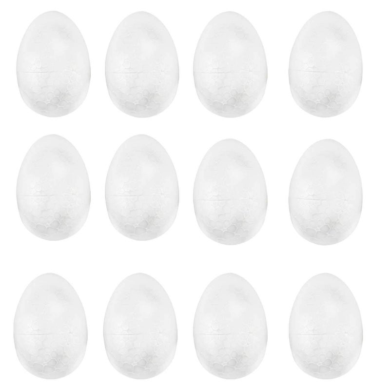 TRIXES Pack of 12 Foam Craft Polystyrene Eggs  8cm Height White Craft Eggs to Decorate  Create your own Arts Crafts Pattern Ornaments for Decorative Display  For painting paper Mache Kids Activity