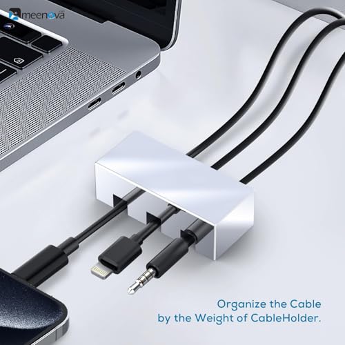 Meenova 304 Stainless Steel Weighted Cord Holder for Nightstand, Paper Weight, Letter Paperweight, 3 Hole Design, Aesthetic Desk Accessory for Office Computer Desk Charger Metal Charging Cable Holder - Image 3