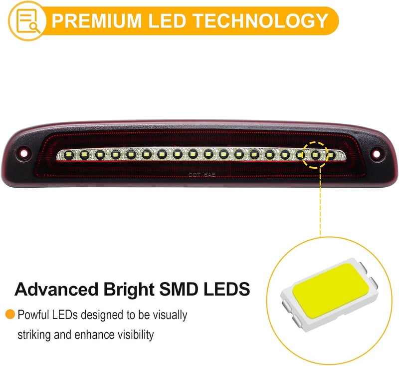R&F Auto LED Third Brake Light for 1997-2011 Dakota - Red Clear Lens - Image 3