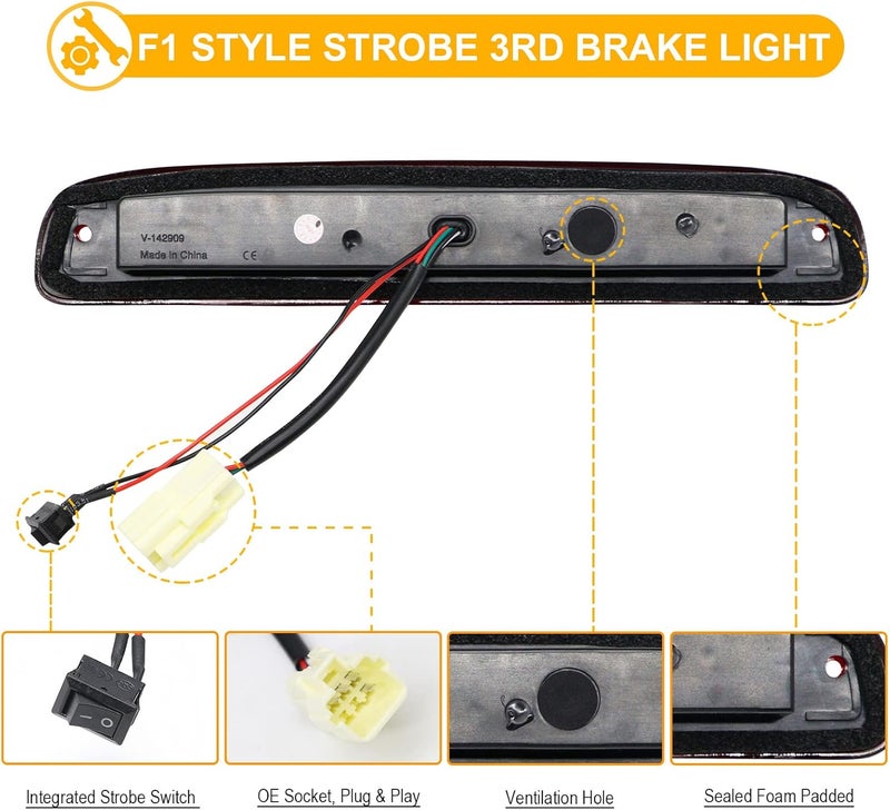 R&F Auto LED Third Brake Light for 1997-2011 Dakota - Red Clear Lens - Image 4