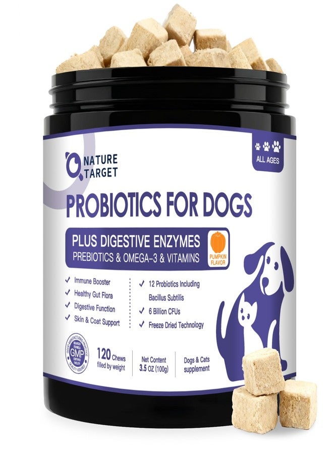 NATURE TARGET Probiotics for Dogs, 6 Billion Dog Probiotics with Prebiotics & Enzymes for Digestive & Gut Health, Pumpkin, Omega-3 & Multivitamins for Itchy Skin, Allergies, 120 Dogs Probiotics Chews - Image 1