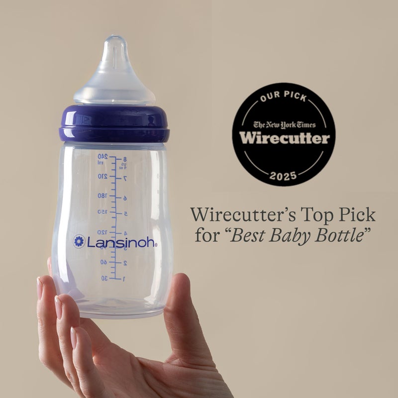 Lansinoh Anti-Colic Baby Bottles, BPA-Free Plastic, 8 Ounces, 4 Count, Medium Flow Nipples (Size M), Breastfeeding Bottle with NaturalWave Design - Image 4