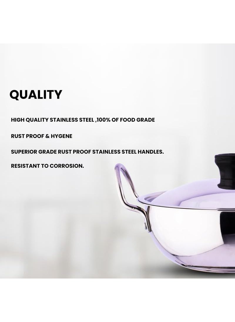 EUROstyle KITCHENWARE COOK WITH COMFORT EUROstyle KITCHENWARE COOK WITH COMFORT Premium Stainless Steel Kadai With Lid Induction Friendly 14L Stainless Steel Eus_Kadai_Wl_14  - Image 5