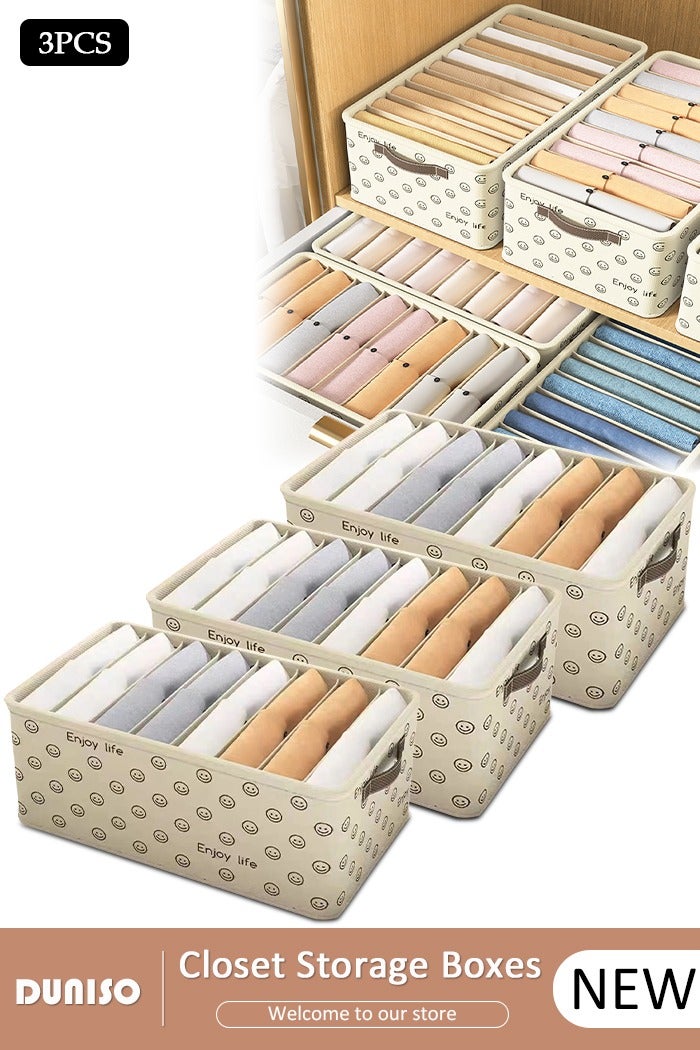 DUNISO 3 Pieces Foldable Closet Storage Organizer Washable Closet Storage Box with Carrying Handles Cube Storage Bin for Clothes Wardrobe Home Bedroom Office - Image 1