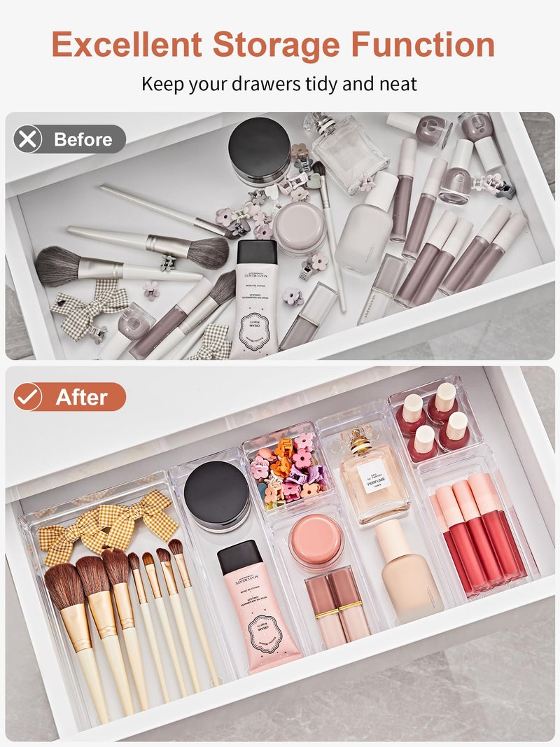 SMARTAKE 37-Piece Drawer Organizer with Non-Slip Silicone Pads, 4-Size Desk Drawer Organizer Trays Storage Tray for Makeup, Jewelries, Utensils in Bedroom Dresser, Office and Kitchen (Clear) - Image 4