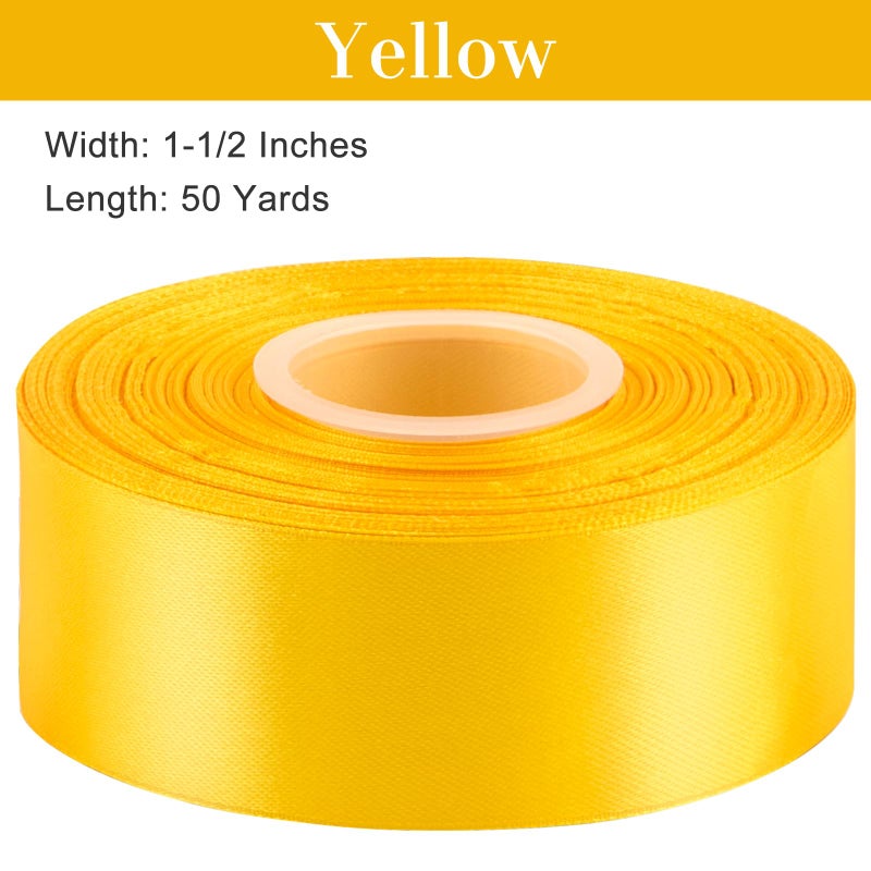 CLUEWR 1-1/2 Inches 50 Yards Yellow Satin Ribbon, Solid Fabric Ribbon Roll for Flower Bouquets, Gift Wrapping, Wedding, Handmade Crafts - Image 2