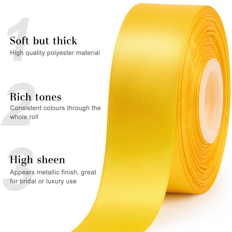 CLUEWR 1-1/2 Inches 50 Yards Yellow Satin Ribbon, Solid Fabric Ribbon Roll for Flower Bouquets, Gift Wrapping, Wedding, Handmade Crafts - Image 4