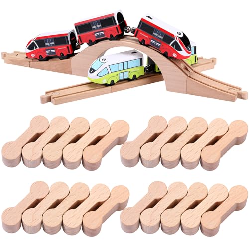 Poen 30 Pcs Wooden Dog Bone Track Connector Pack Wood Train Track Adapter Connector Pieces Toy Train Accessories for Teens to Compatible with Railway Sets - Image 1