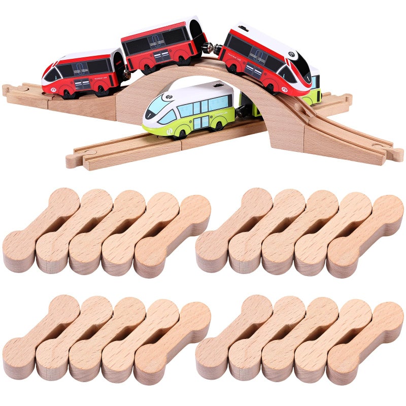 Poen 30 Pcs Wooden Dog Bone Track Connector Pack Wood Train Track Adapter Connector Pieces Toy Train Accessories for Teens to Compatible with Railway Sets - Image 2