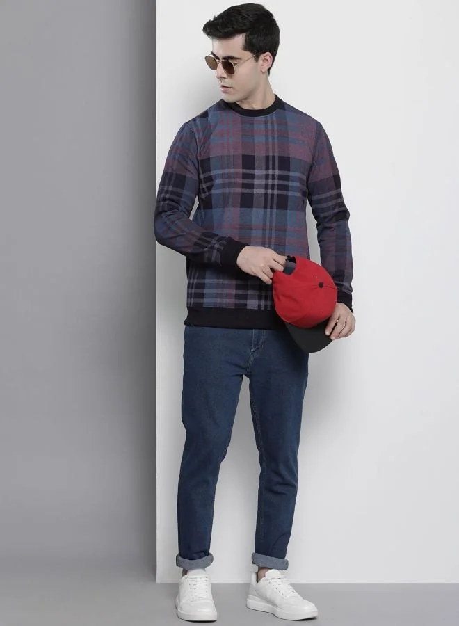 The Indian Garage Co  The Indian Garage Co Men Regular Fit Checked Crew Neck Full Sleeves Sweatshirt  | Best Price UAE